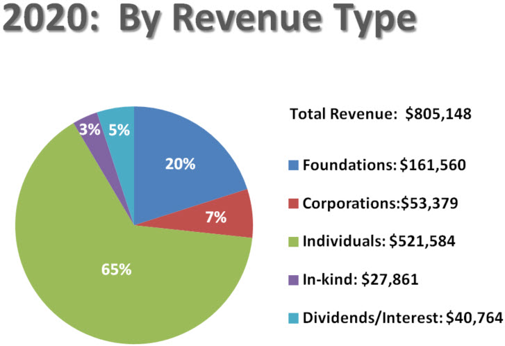 Pie chart of revenue by type
