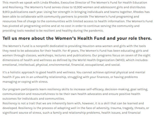 Screenshot of The Women’s Fund for Health Education and Resiliency Presents Love Your Heart Series and Health and Wellness